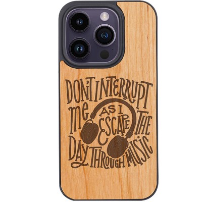 For iPhone 15 Pro Plus 14 13 12 Headphones Wood Shockproof Phone Case Cover