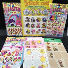 Vtg Easter Sticker Lot Lisa Frank Gems Hallmark Fuzzy, Fluffy Puffy Eureka Holly