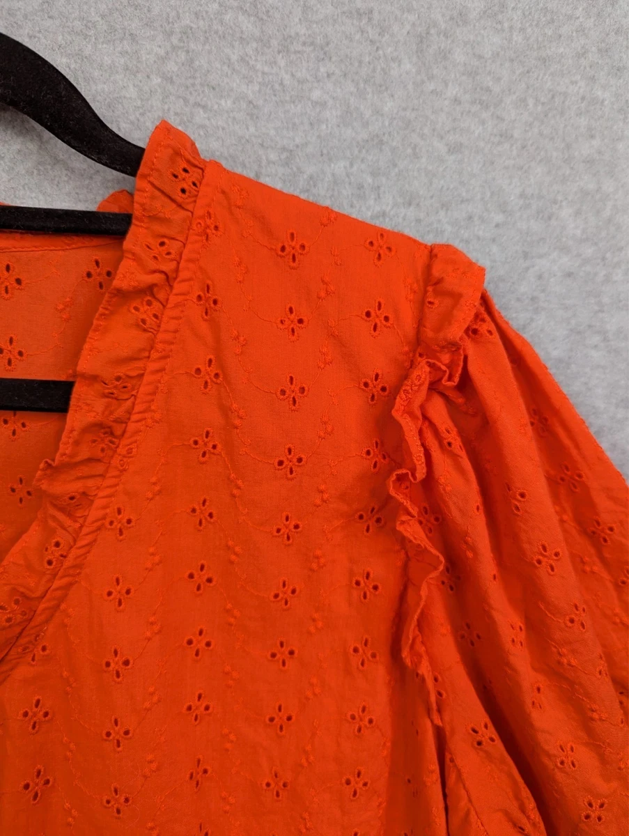 Vero Moda Top Womens US XL Orange Broderie Anglaise Blouse Cotton Event Work