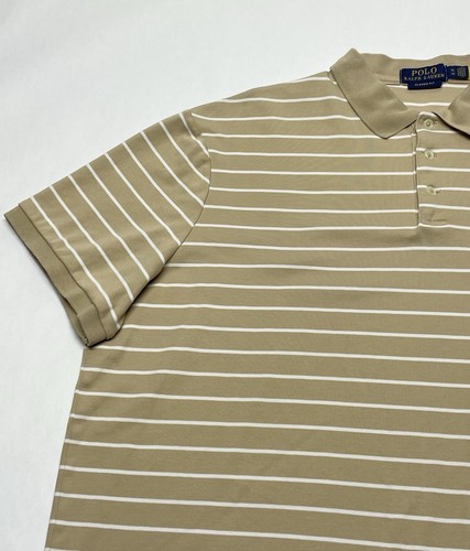 Polo Ralph Lauren Tan Stripe Flesh Pony Logo Classic Fit Polo Shirt Mens XL Flaw - Picture 5 of 18