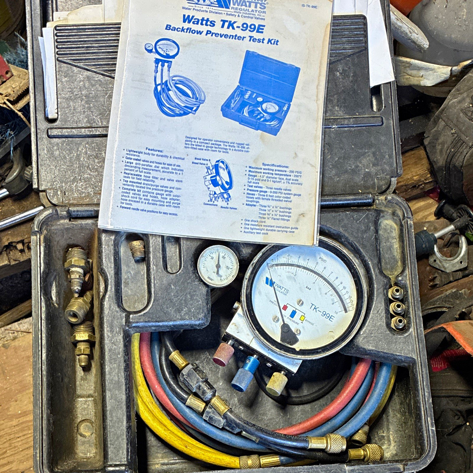 Watts TK-99E Backflow Preventer Test Kit w/ Pressure Gauge & Hoses