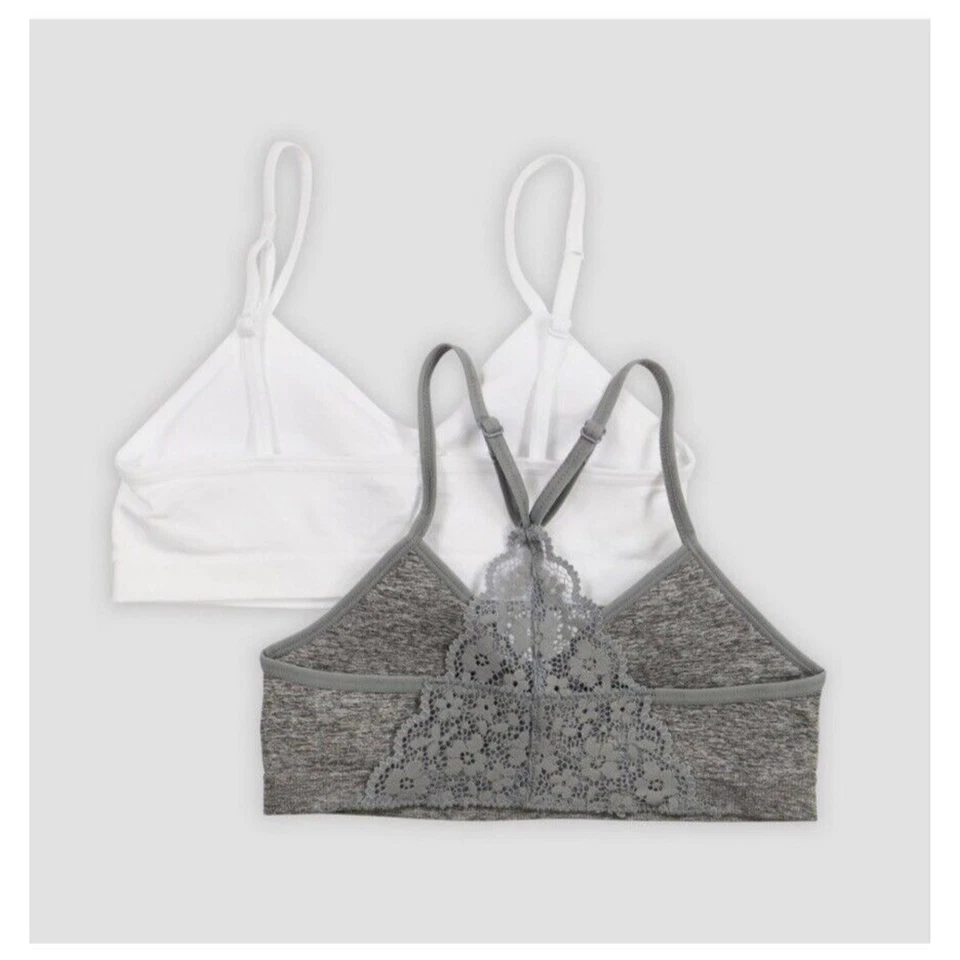 Sujetador Corto Acolchado Espalda Encaje Sin Costuras 2pk Niñas Maidenform - Blanco/Gris ''NUEVO'' Foto 3 de 4
