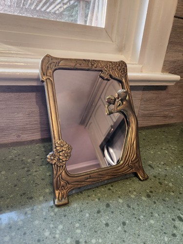 VTG Lady of the Lake Solid Brass Vanity Mirror Whimsigoth Art Nouveau Decor