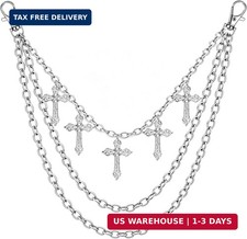 Pants Chain Waist Chain, 3 Layered Silver Cross Punk Chain, Hiphop Gothic Jeans