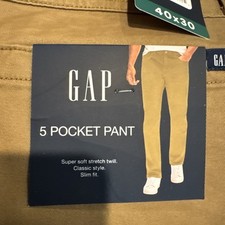 Gap 5 Pocket Pants Men Size 40X30 Brown Stretch Slim Fit Super Soft Classic NWT