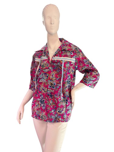 Native American Style Women's Vintage Ribbon Shirt in Magenta Paisley Size M