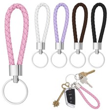 DOPENSPI 5 Pcs Braided Keychain, PU Leather Keychain Woven Strap Keychains Ring