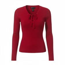 INC International Concepts Red Criss Cross Tie V Neck Red Sweater Size L Stretch