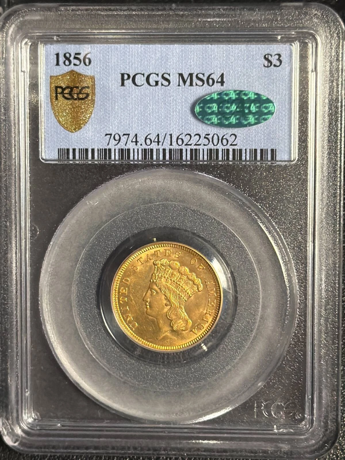 1856 Gold Three Dollars $3 Indian Princess Head PCGS MS-64 PQ+