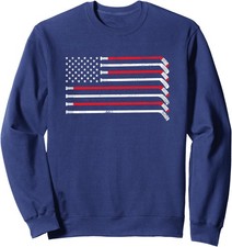 Hockey Stick USA Flag Faded Hockey Player Flag Unisex Crewneck Sweatshirt