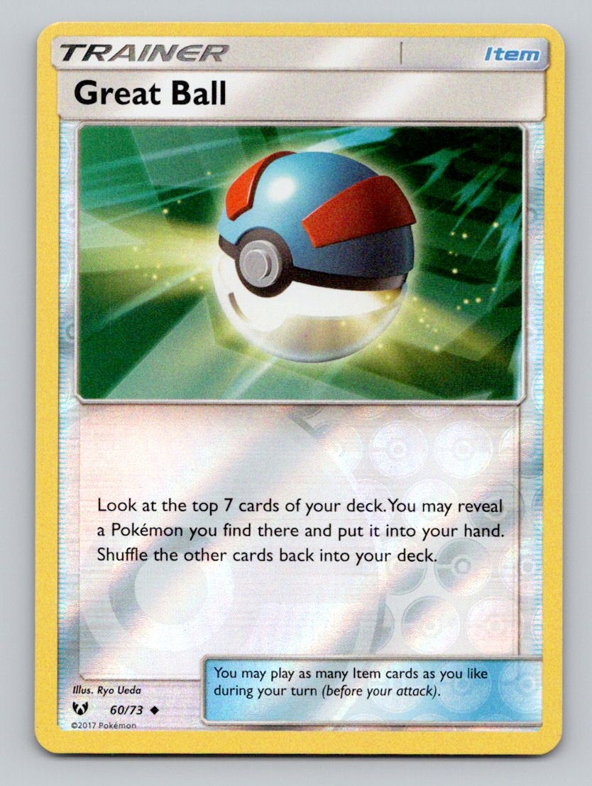 Great Ball 60/73 Uncommon Shining Legends Pokemon Reverse Holo Near Mint