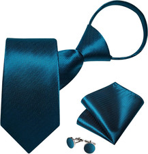 Silk Zipper Ties for Men,Paisley Solid Plaid Pre-tied Tie and Pocket Square Cuff