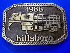 Vintage 1988 Hillsboro Livestock Trailer Cattle Hauler Solid Brass Belt Buckle