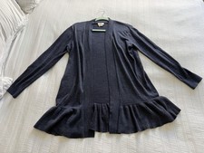 Kate Spade BNWOT Navy Blue Marl 100%Cotton Long Open Front Frill Cardigan Size S