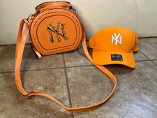 NEW YORK YANKEES RETRO ORANGE  SWOOSH CLASSIC 99 MLB BASEBALL CAP, HAT & PURSE