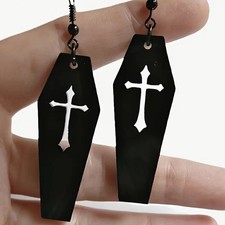 Gothic-inspirierte schwarze Kreuz Ohrhänger Sarg Stil neu mit Etikett toll klein 🎁 