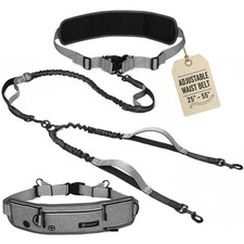 Tails  Tales Hands Free Dog Leash with Waist Pouch, Lumbar Two Dogs, Gray