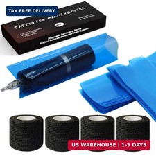 200Pcs Blue Tattoo Machine Pen Covers 4Pcs Grip Tape Wraps Tattoo Supplies
