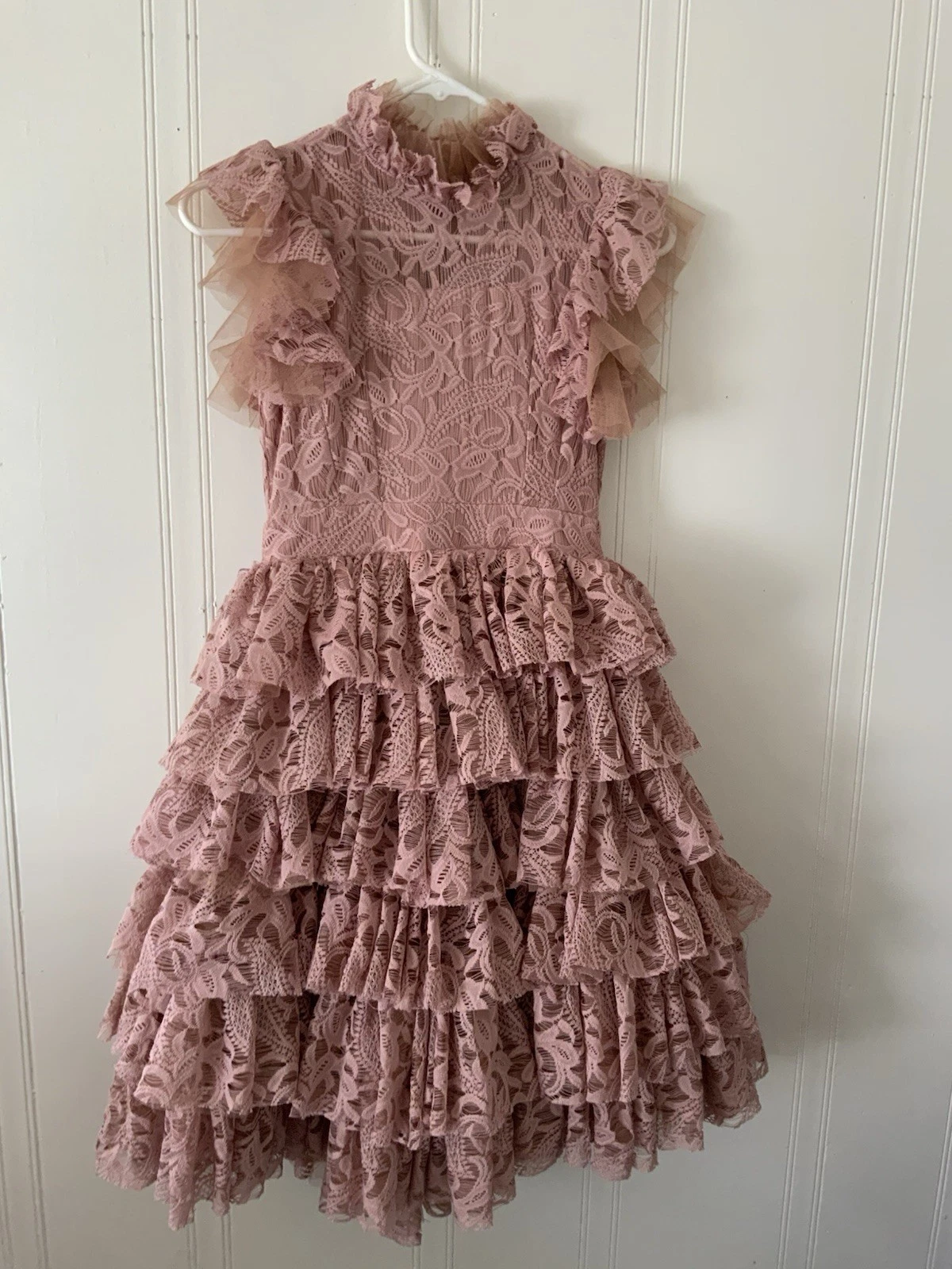 Joyfolie Girl’s Pink Lace Tiered Dress Sz 10 Ruffle
