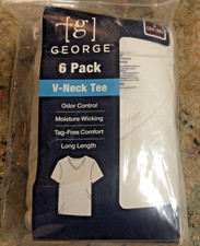 George 6 Pack Mens V-Neck Undershirt Tee White S Moisture Wicking Tagless Bin c1