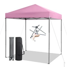 6.6x6.6 FT Folding Pop-up Canopy w/ 6.2-8 Height Adjustment Outdoor Pink