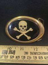 Vintage 1988 Baron Solid Brass Skull And Crossbones Belt Buckle