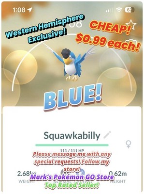 Pokémon Blue Squawkabilly Western Hemisphere Exclusive! $0.99 Each! Go