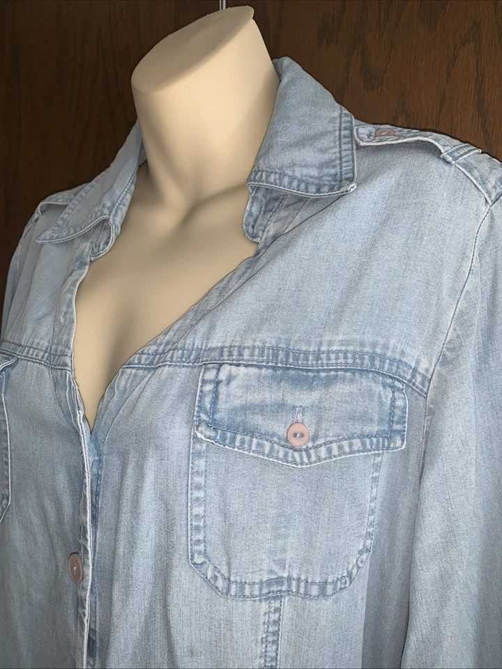 Emma James Dress sz 16 Blue Denim Button Front light wash w belt Cotton / tencel - Image 4 of 4