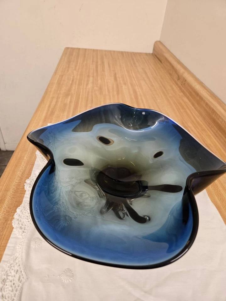 De colección. cuenco de vidrio artístico: firmado Egermann. Azul en color miel. Foto 4 de 4