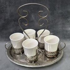 Enoch Wedgwood (Tunstall) Ltd demitasse cups with silver-plated holders and Tray