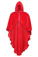 Red Velvet Hooded Ruffle Cape Capelette Goth Victorian Vampire Witchy Medieval