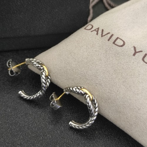 David Yurman 925 Silver & 18K Gold Accent Twisted Cable Hoop Earrings
