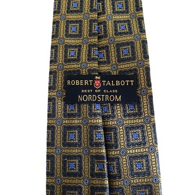 Robert Talbott Best of Class Nordstrom Silk Tie Gold Blue Geometric Medallion