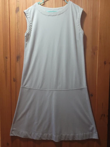 OFF WHITE Abito bianco sporco prologo Lagenlook metà polpaccio elasticizzato medio donna senza maniche