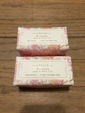 Lot Of 2 Lollia Breathe Peony And White Lilly Shea Butter 5oz Bar Soap Brand New