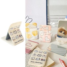 Portable Handheld Desktop Makeup Mirror Solid Color PU Leather Foldable Compact