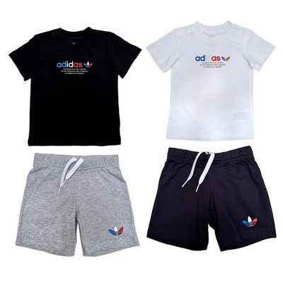 adidas Kinder Sommer Outfit Trefoil Jungen Set 2-Teiler Shirt + Shorts Ferien