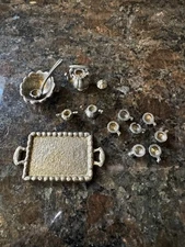 Vintage Emson Mini  Tea & Punch Bowl 16 Piece Set Dollhouse ( Pewter ?) Taiwan