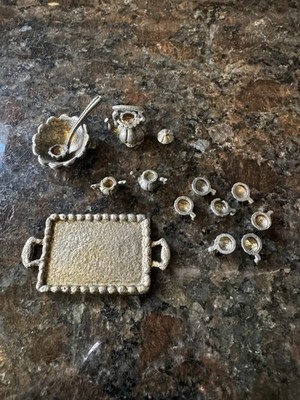 Vintage Emson Mini  Tea & Punch Bowl 16 Piece Set Dollhouse ( Pewter ?) Taiwan