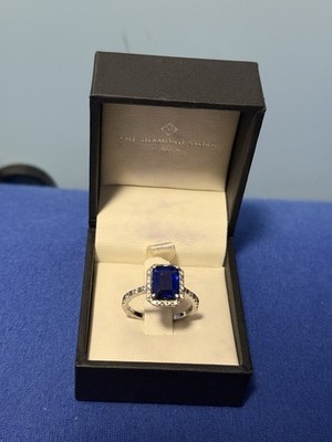 Astra 1.90ct Lab Sapphire Halo Shoulder Set Octagon Cut Ring in Silver Gr. 57