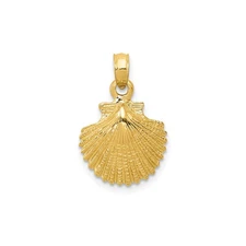 14k Yellow Gold Scallop Shell Pendant Textured Symbolic Coastal Christian Jewelr