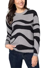 LOGO by Lori Goldstein Wavy Colorblock Sweater Pale Khaki