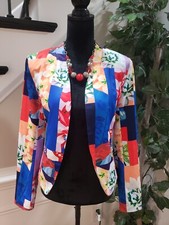 Women's Multicolor Floral Polyester Long Sleeve Open Front Jacket Blazer Size L