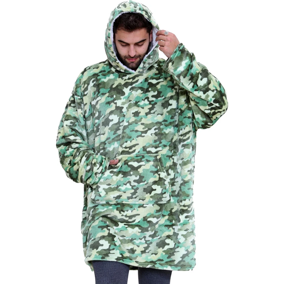 A2Z Unisex Men's Ladies Oversized Hoodie Camo Green Snuggle Super Soft Warm.