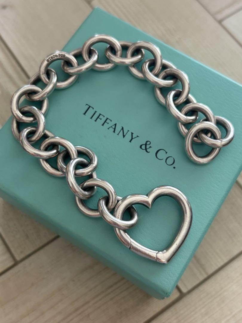Tiffany Round Link Heart Clasp Bracelet Rare Used From Japan Tiffany Round Link Heart Clasp Bracelet Rare Used From Japan