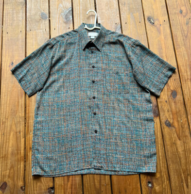 Comodo Collection men's L 16-16 1/2 abstract plaid short sleeve button shirt