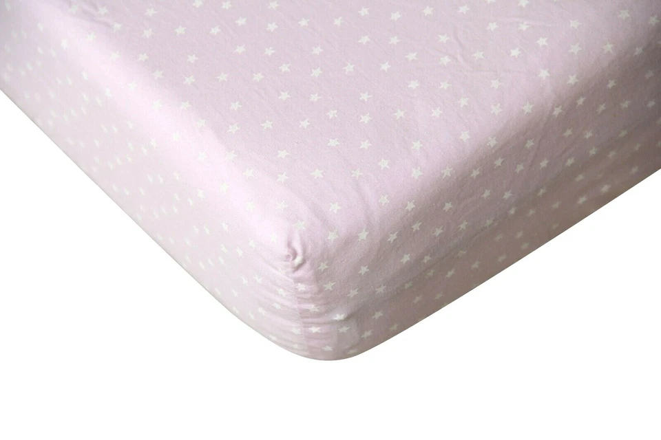 Sábana bajera ajustable 100 % algodón, estrellas rosas Foto 2 de 2