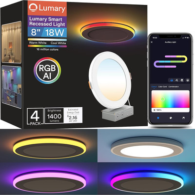 Lumary RGBAI Smart Recessed Lighting 8 Inch with Gradient Accent Light and Night