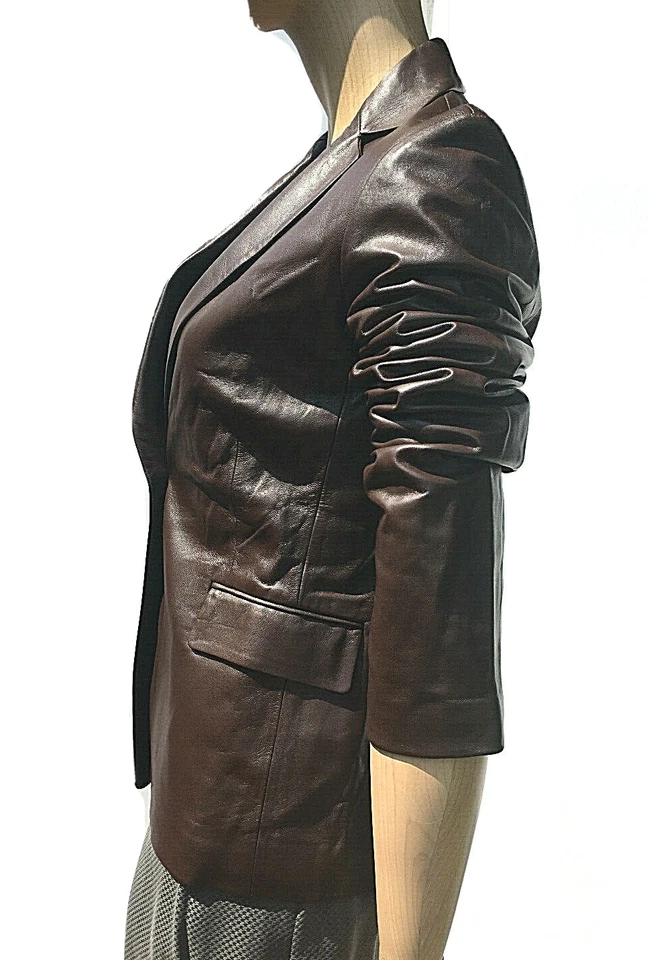Brown Leather Blazer Jacket Long Sleeve First Avenue Women's Size S - Image 3 of 4