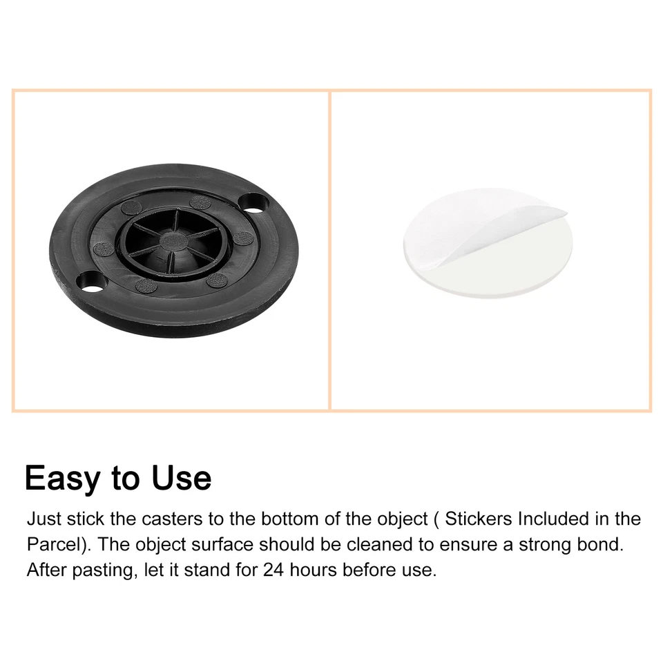 8x Kleber Mini Laufräder Universal Lenkrolle 360° Drehbare Kleberollen (Schwarz) - Bild 4 von 4